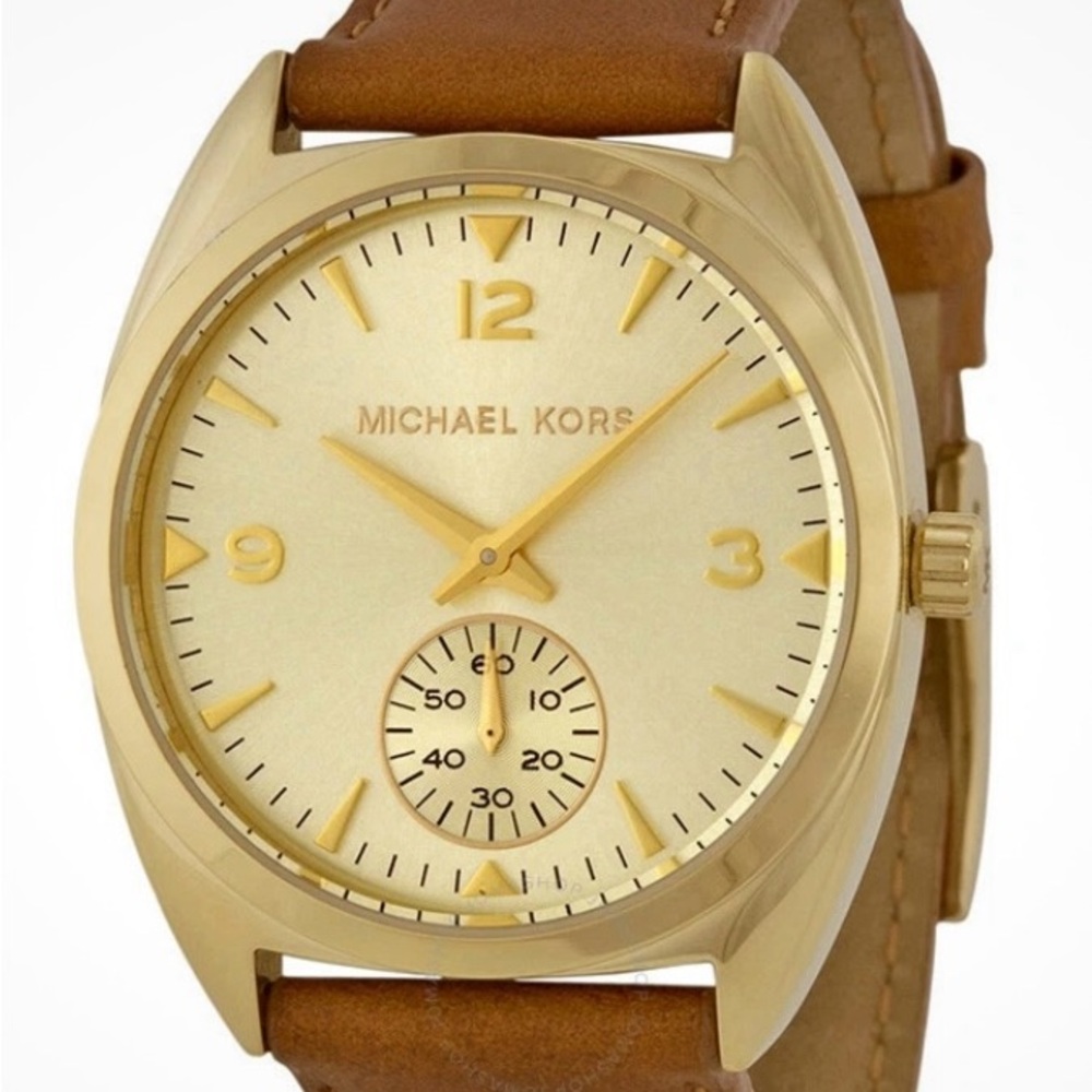 Michael Kors Gold Tone Watch with Tan Leather Band